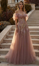 Terani Couture 262M7322 - Off Shoulder Puff Sleeve Beaded Gown