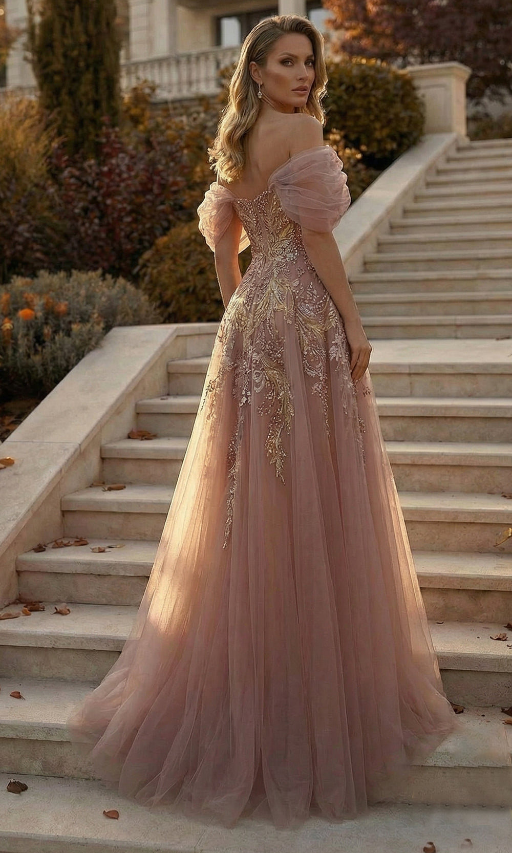 Terani Couture 262M7322 - Off Shoulder Puff Sleeve Beaded Gown