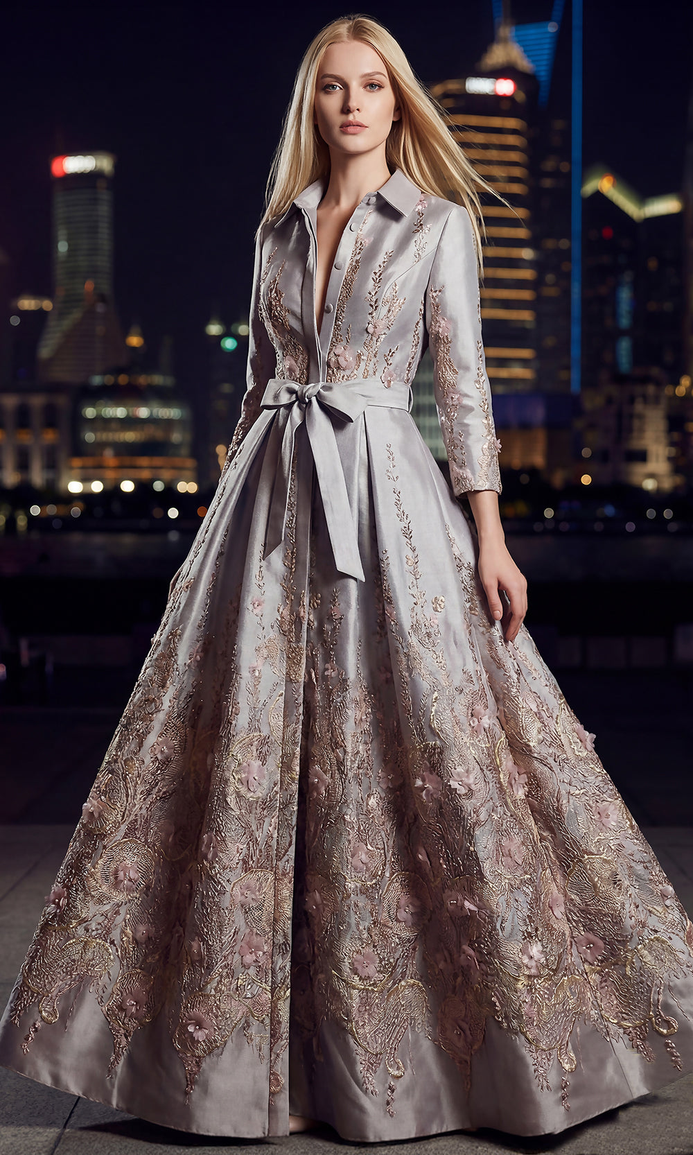 Terani Couture 262M7269 - Collared A-Line Formal Gown with Buttons