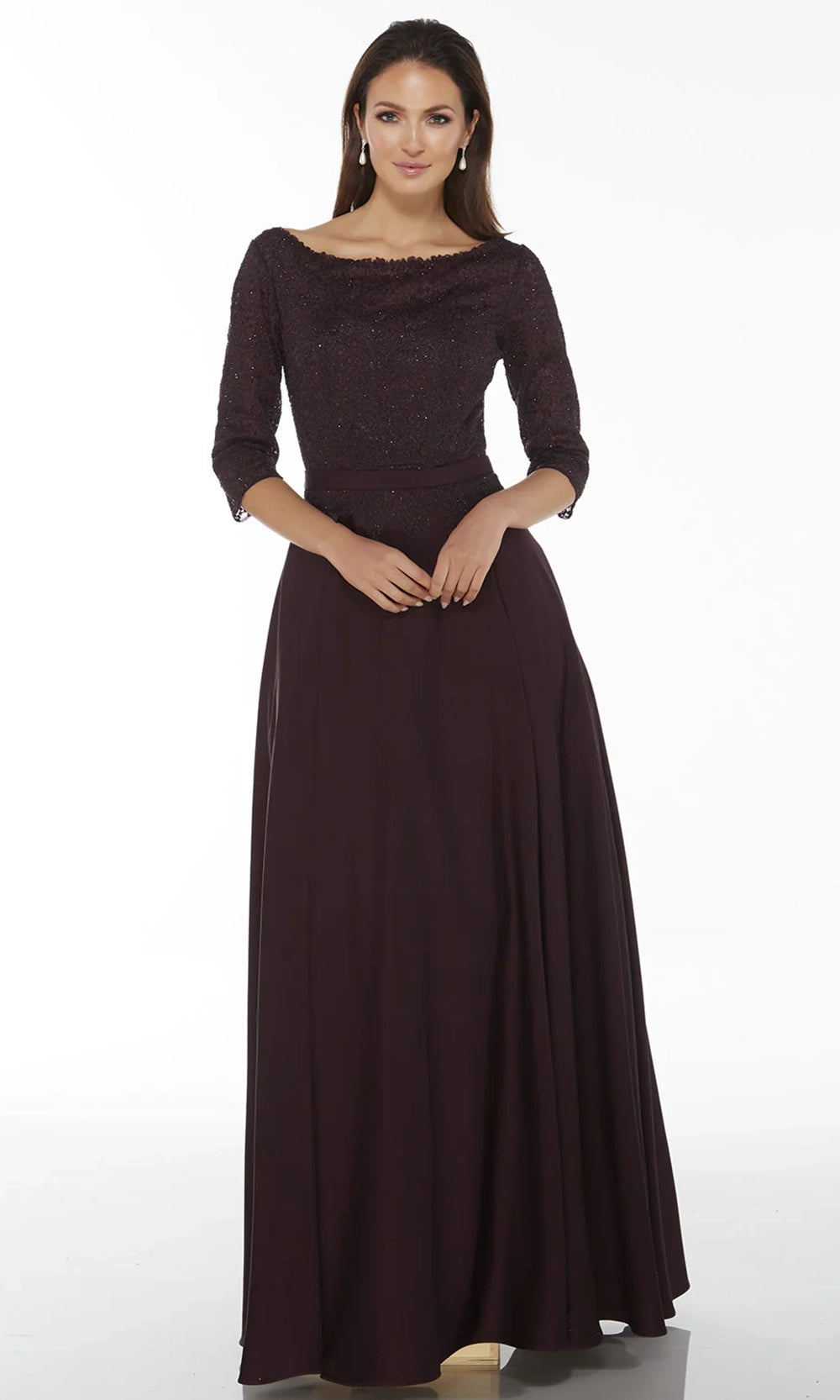 Alyce Paris 27099 - Embellished Lace Sleeve Formal Dress - designer mother of the bride dress at Silhouette Dresses