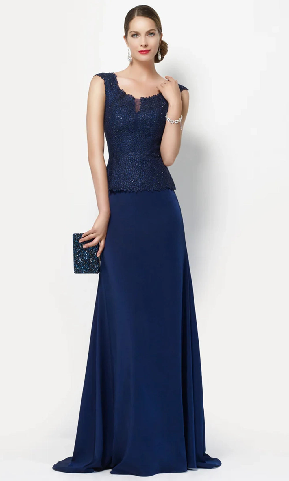 Alyce Paris 27105 - Cap Sleeve Lace Top Evening Gown - back view