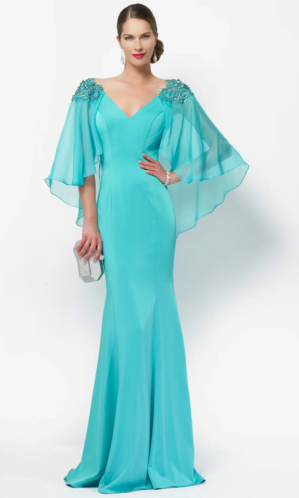 Alyce Paris 27170 - Sheer Capelet Beaded Appliqued Dress - designer mother of the bride dress at Silhouette Dresses
