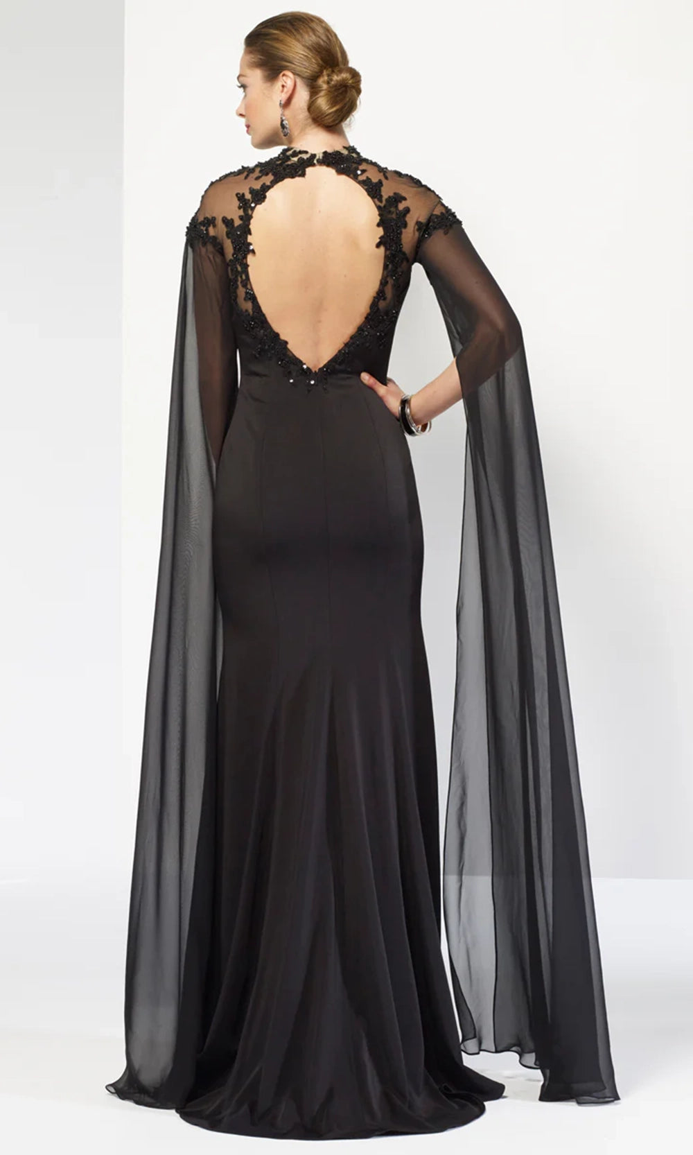 Alyce Paris 27173 - High Neck Crepe Dress with Cape Sleeves - back view
