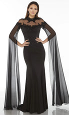 Alyce Paris 27173 - High Neck Crepe Dress with Cape Sleeves - detail view