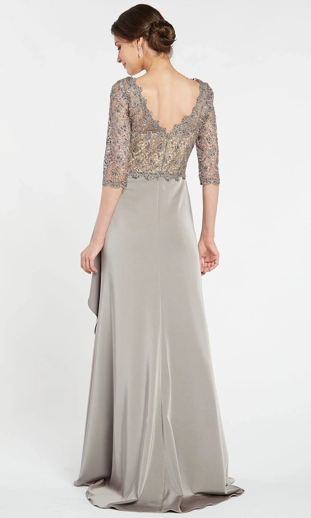 Alyce Paris 27260 - Scalloped Lace V-Neck Sheath Formal Dress - detail view