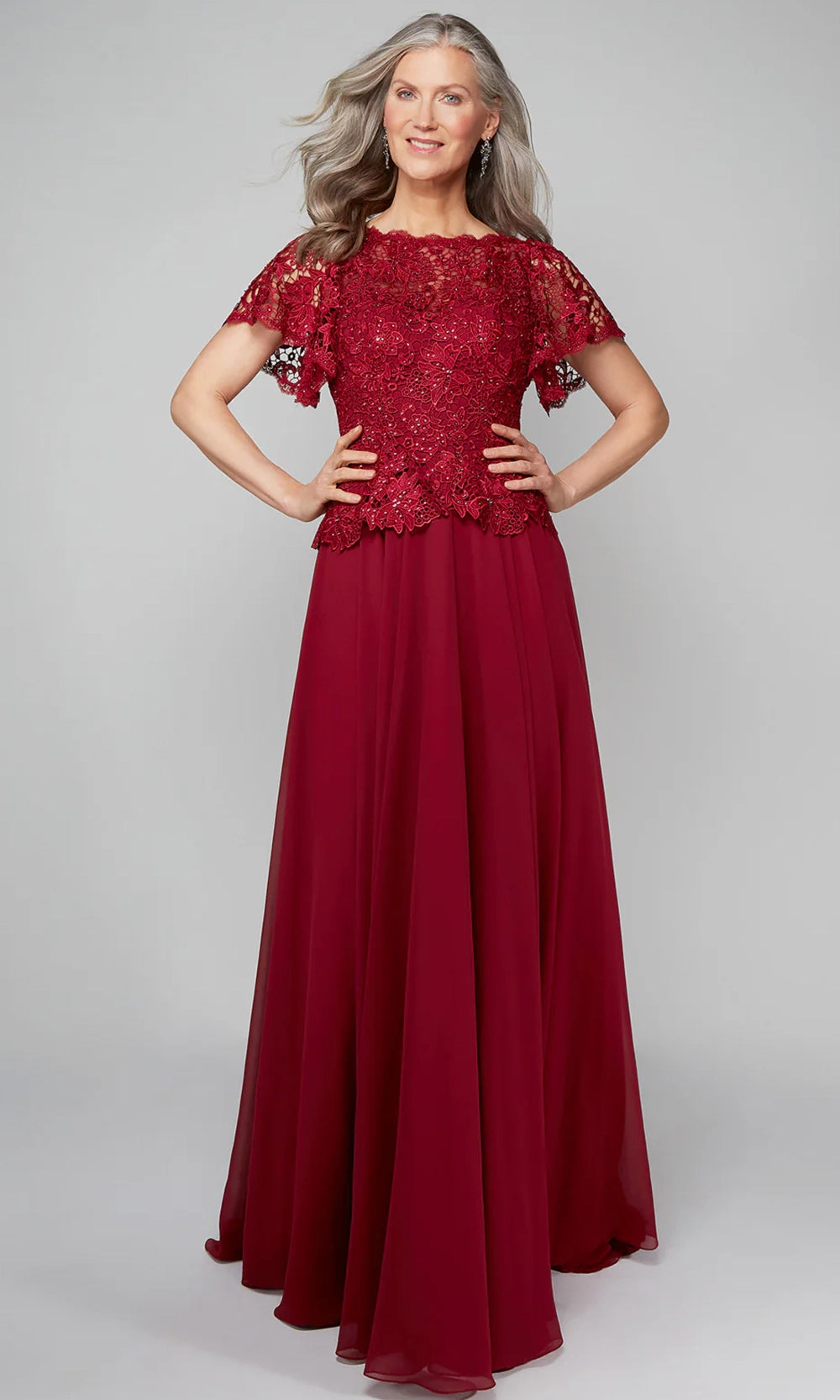 Alyce Paris 27469 - Lace Bodice Flutter Sleeve Formal Gown - designer mother of the bride dress at Silhouette Dresses