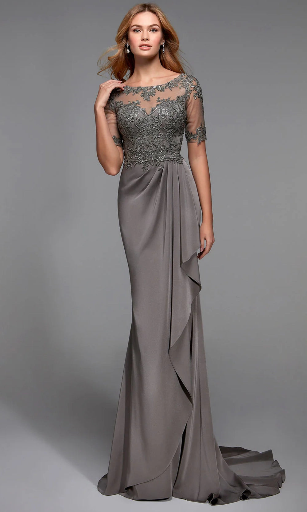 Alyce Paris 27477 - Illusion Bateau Embroidered Sheath Gown - detail view