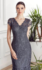 Alyce Paris 27478 - Cap Sleeve Allover Lace Formal Gown - detail view