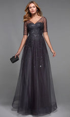 Alyce Paris 27481 - Illusion Short Sleeve Glitter Formal Dress - designer mother of the bride dress at Silhouette Dresses