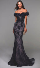 Alyce Paris 27490 - Off Shoulder Feather Lace Dress - designer evening gown at Silhouette Dresses
