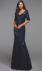 Alyce Paris 27497 - Short Sleeve Patterned Sequin Formal Gown - detail view