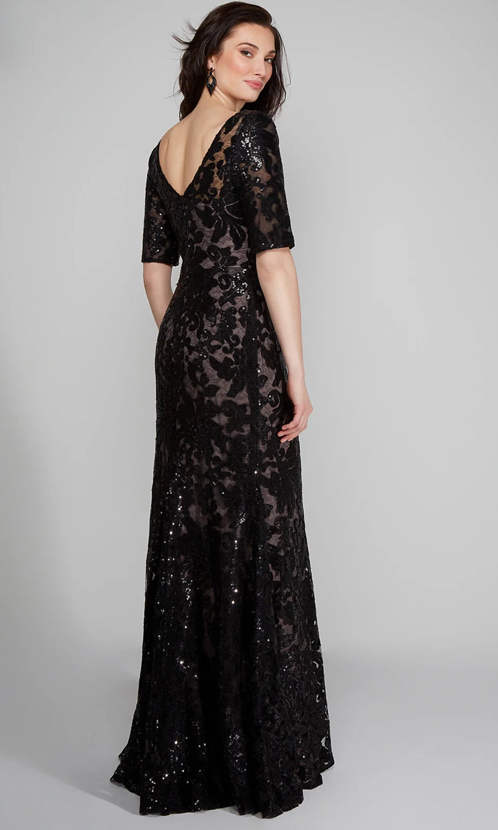 Alyce Paris 27497 - Short Sleeve Patterned Sequin Formal Gown - view 7