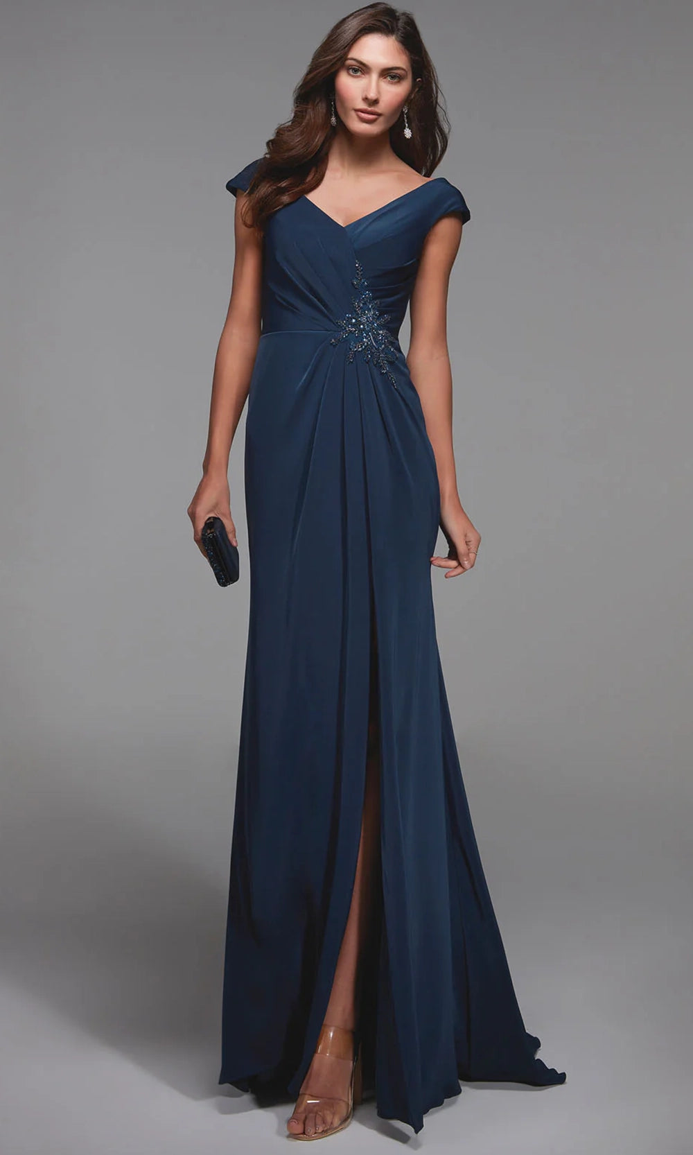 Alyce Paris 27508 - Cap Sleeve Jersey Dress with Beaded Waist - designer evening gown at Silhouette Dresses