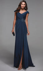 Alyce Paris 27508 - Cap Sleeve Jersey Dress with Beaded Waist - designer evening gown at Silhouette Dresses