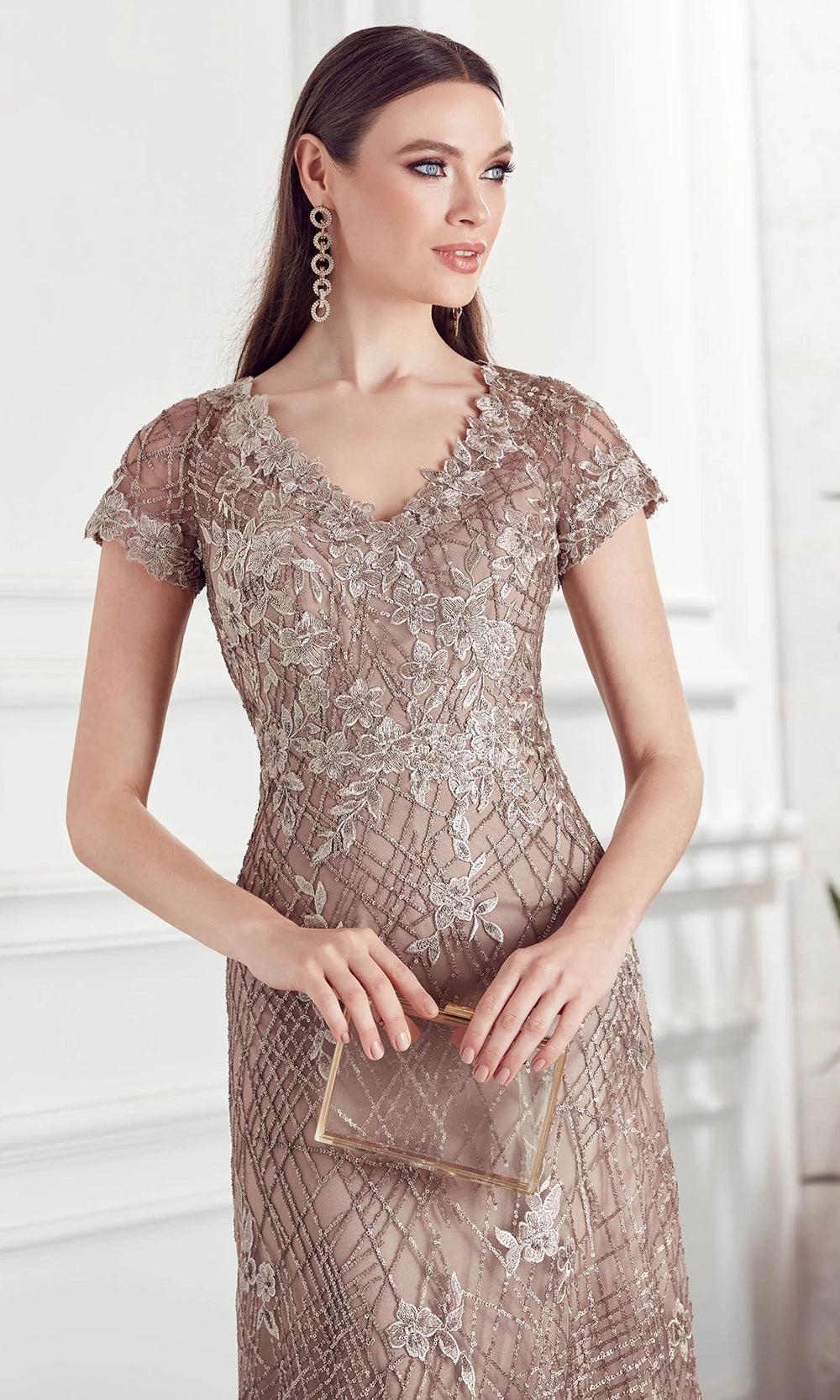 Alyce Paris 27525 - Floral Lace Short Sleeve Evening Gown - view 5