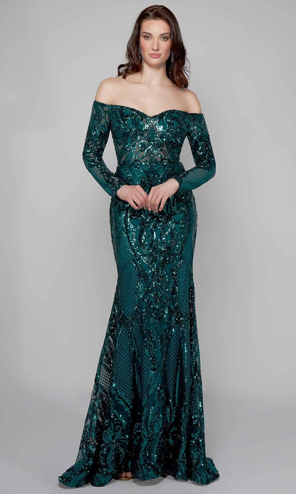 Alyce Paris 27544 - Sequin Off Shoulder Sheath Gown - detail view