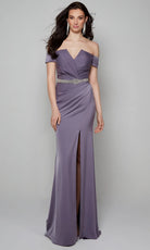 Alyce Paris 27558 - Pleated Off Shoulder Faille Gown - detail view