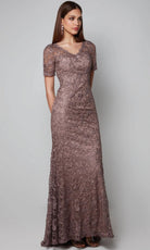 Alyce Paris 27561 - Short Sleeve Scalloped V-Neck Dress - designer formal gown at Silhouette Dresses