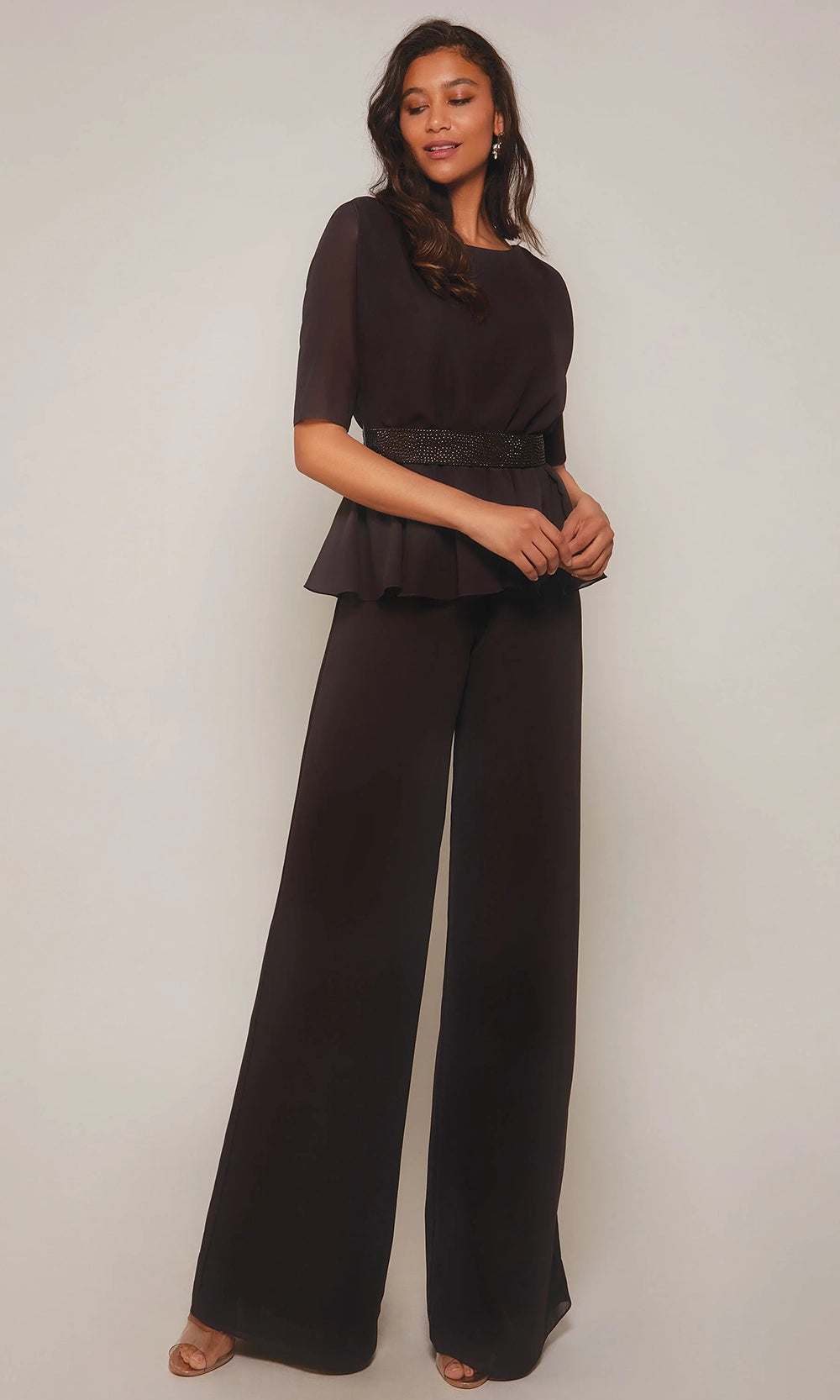 Alyce Paris 27576 - Beaded Waist Peplum Jumpsuit - view 7