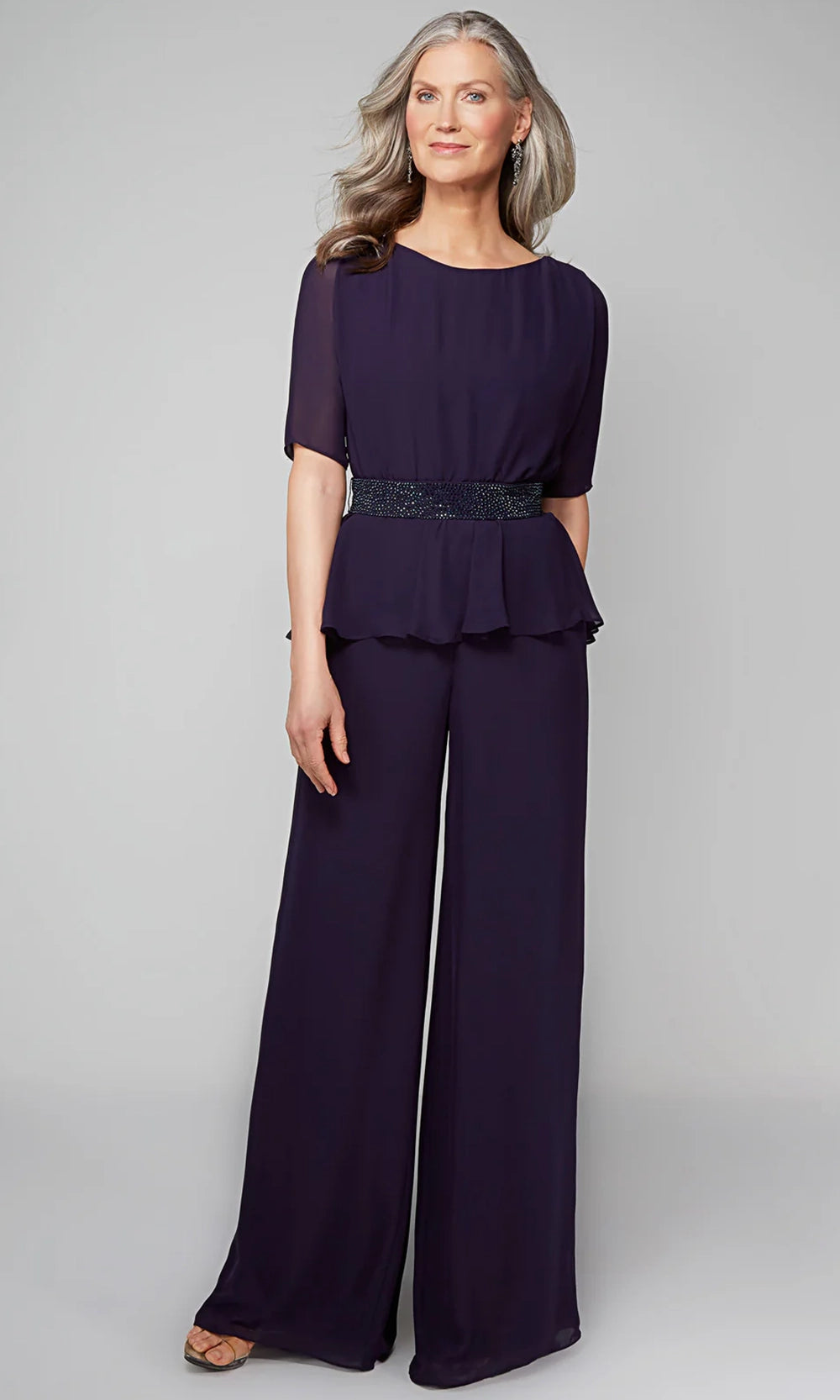 Alyce Paris 27576 - Beaded Waist Peplum Jumpsuit - designer evening gown at Silhouette Dresses