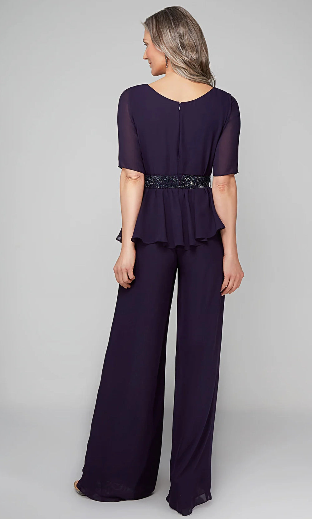 Alyce Paris 27576 - Beaded Waist Peplum Jumpsuit - detail view