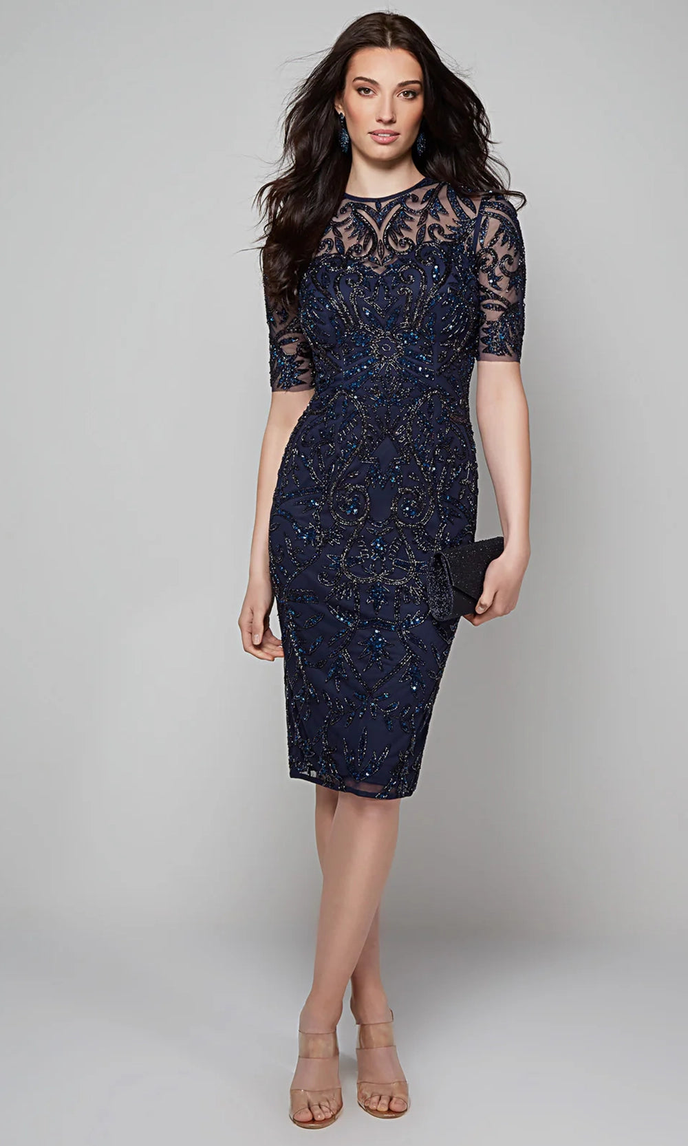 Alyce Paris 27583 - Embroidered Illusion Sheath Dress - back view