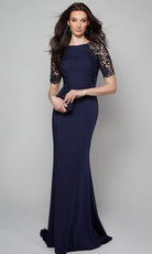 Alyce Paris 27585 - Illusion Lace Sleeve Evening Dress - designer mother of the bride dress at Silhouette Dresses