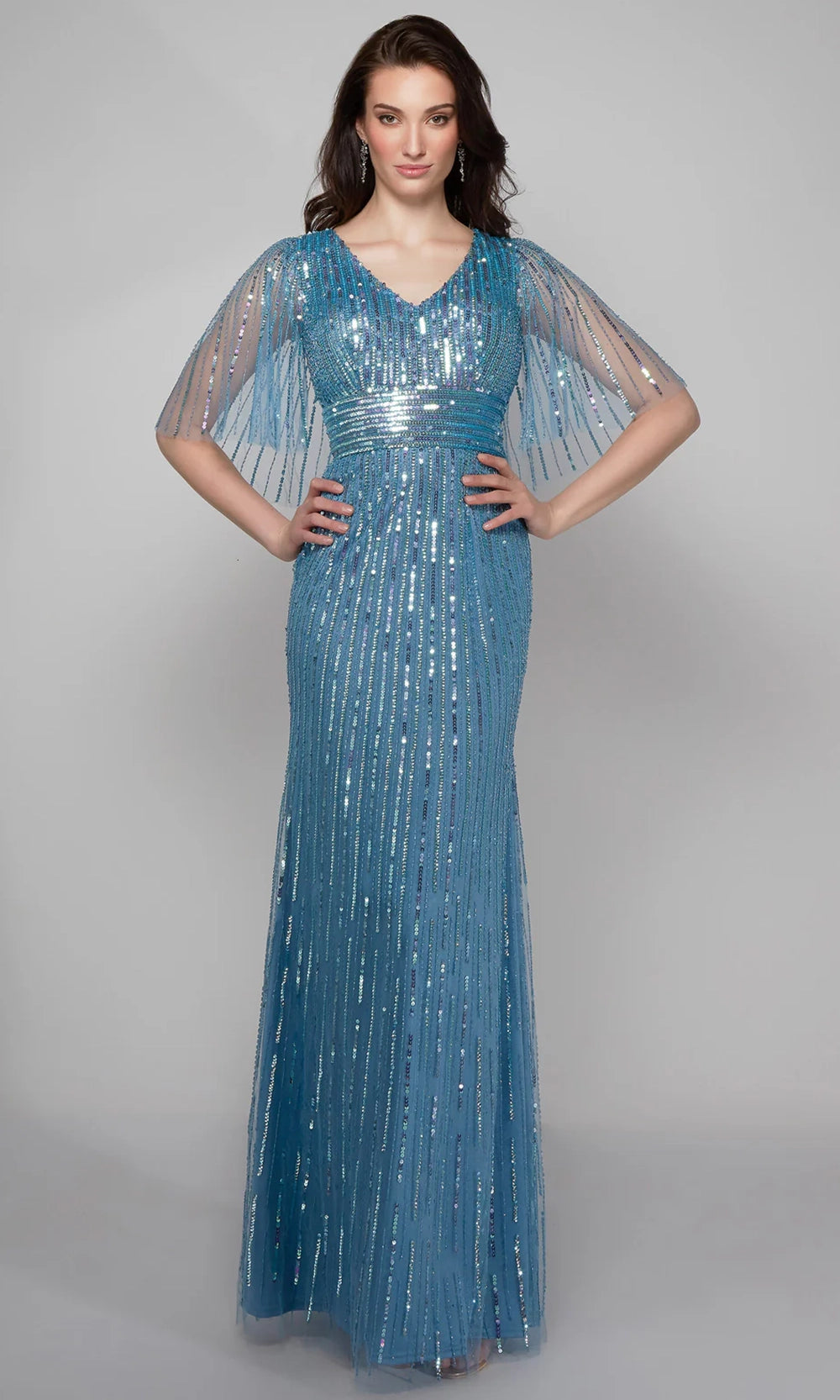Alyce Paris 27599 - Linear Beaded Flutter Sleeves Dress - designer formal gown at Silhouette Dresses