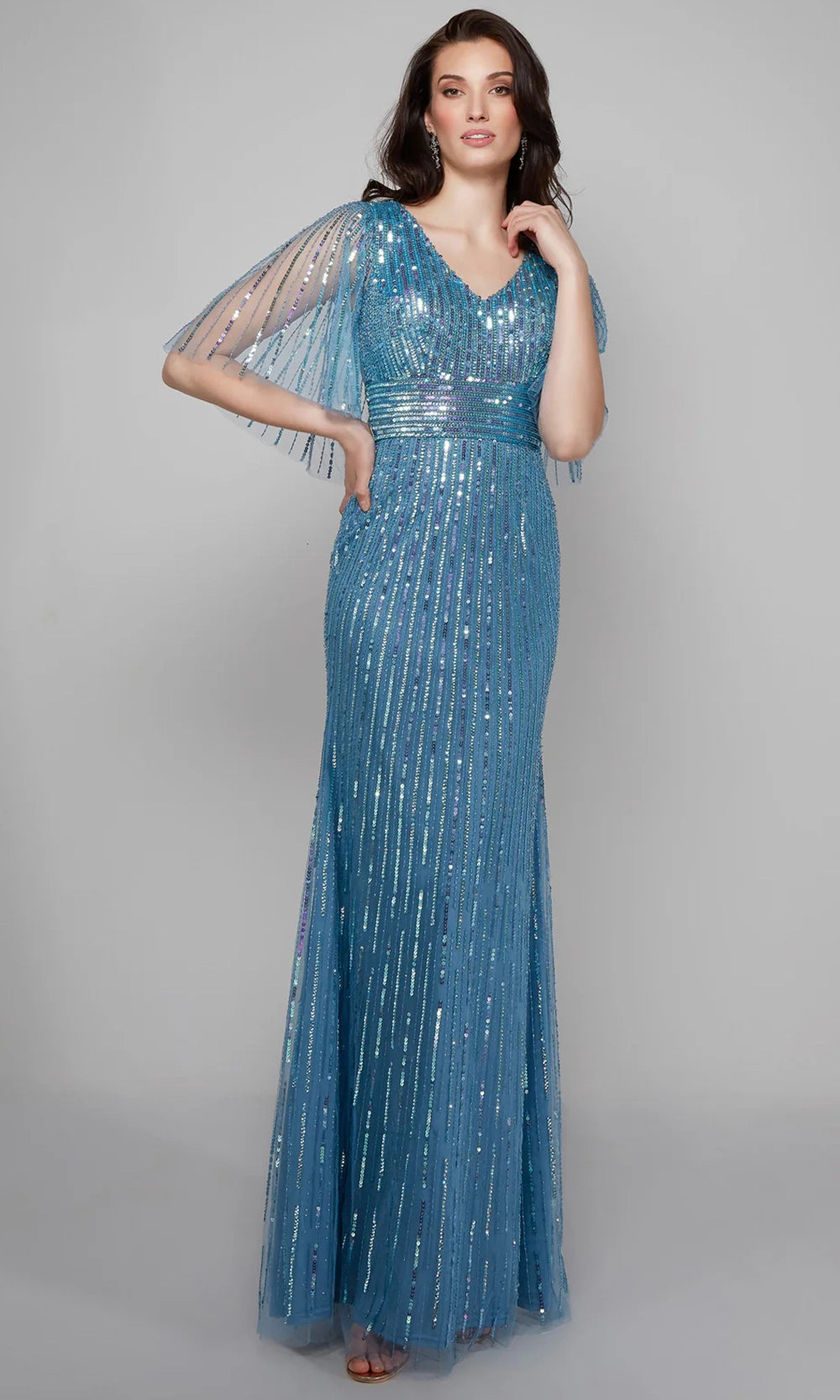 Alyce Paris 27599 - Linear Beaded Flutter Sleeves Dress - back view