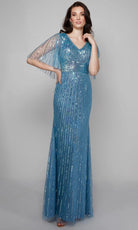 Alyce Paris 27599 - Linear Beaded Flutter Sleeves Dress - back view
