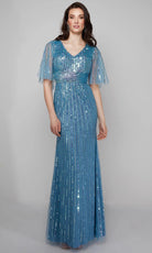Alyce Paris 27599 - Linear Beaded Flutter Sleeves Dress - detail view