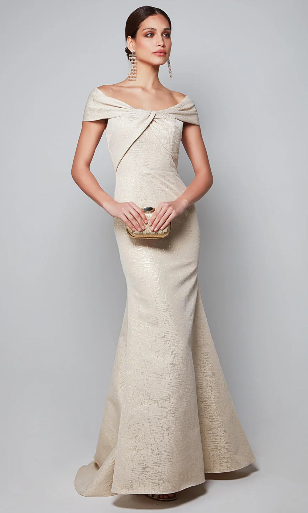 Alyce Paris 27613 - Twisted Off Shoulder Jacquard Gown - designer formal gown at Silhouette Dresses