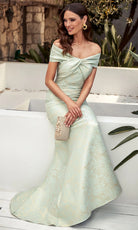 Alyce Paris 27613 - Twisted Off Shoulder Jacquard Gown - view 5