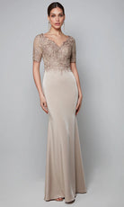 Alyce Paris 27615 - Beaded Lace Short Sleeve Crepe Dress - designer formal gown at Silhouette Dresses