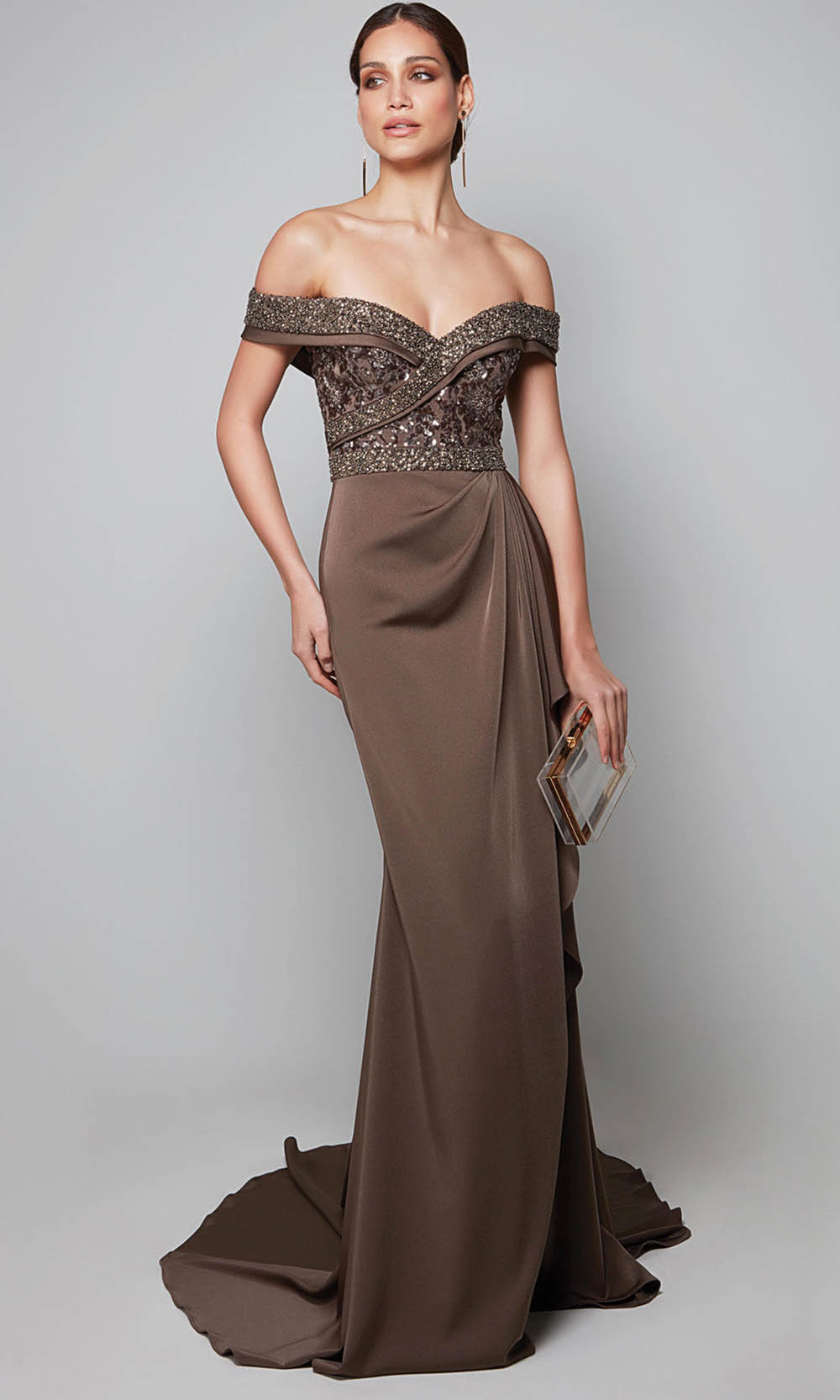 Alyce Paris 27619 - Beaded Top Off Shoulder Draped Dress - back view
