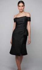 Alyce Paris 27638 - Off Shoulder Jacquard Fitted Dress - designer cocktail dress at Silhouette Dresses