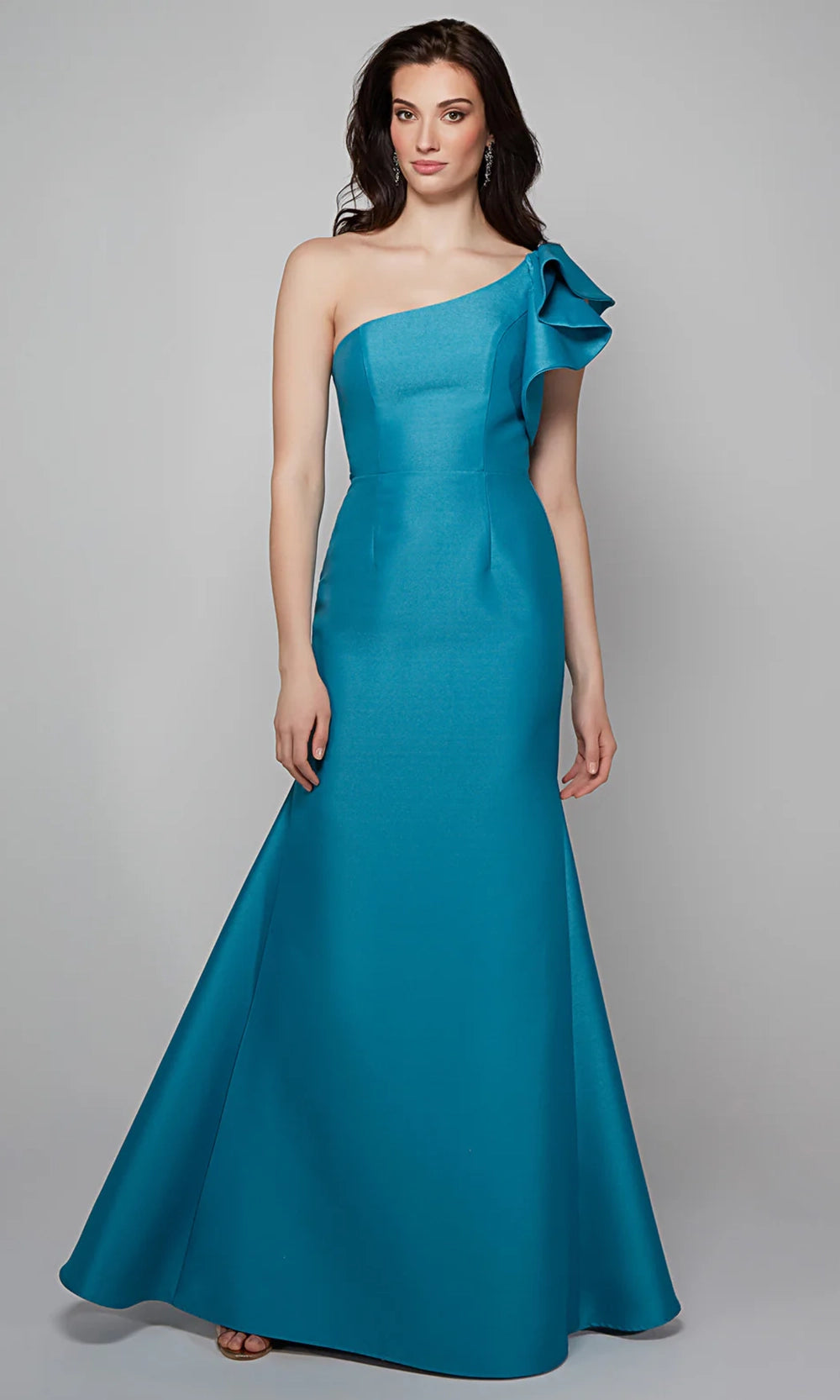 Alyce Paris 27641 - Asymmetric Mikado Gown with Shoulder Ruffle - view 5