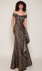 Alyce Paris 27667 - Off Shoulder Side Ruffle Jacquard Dress - designer formal gown at Silhouette Dresses
