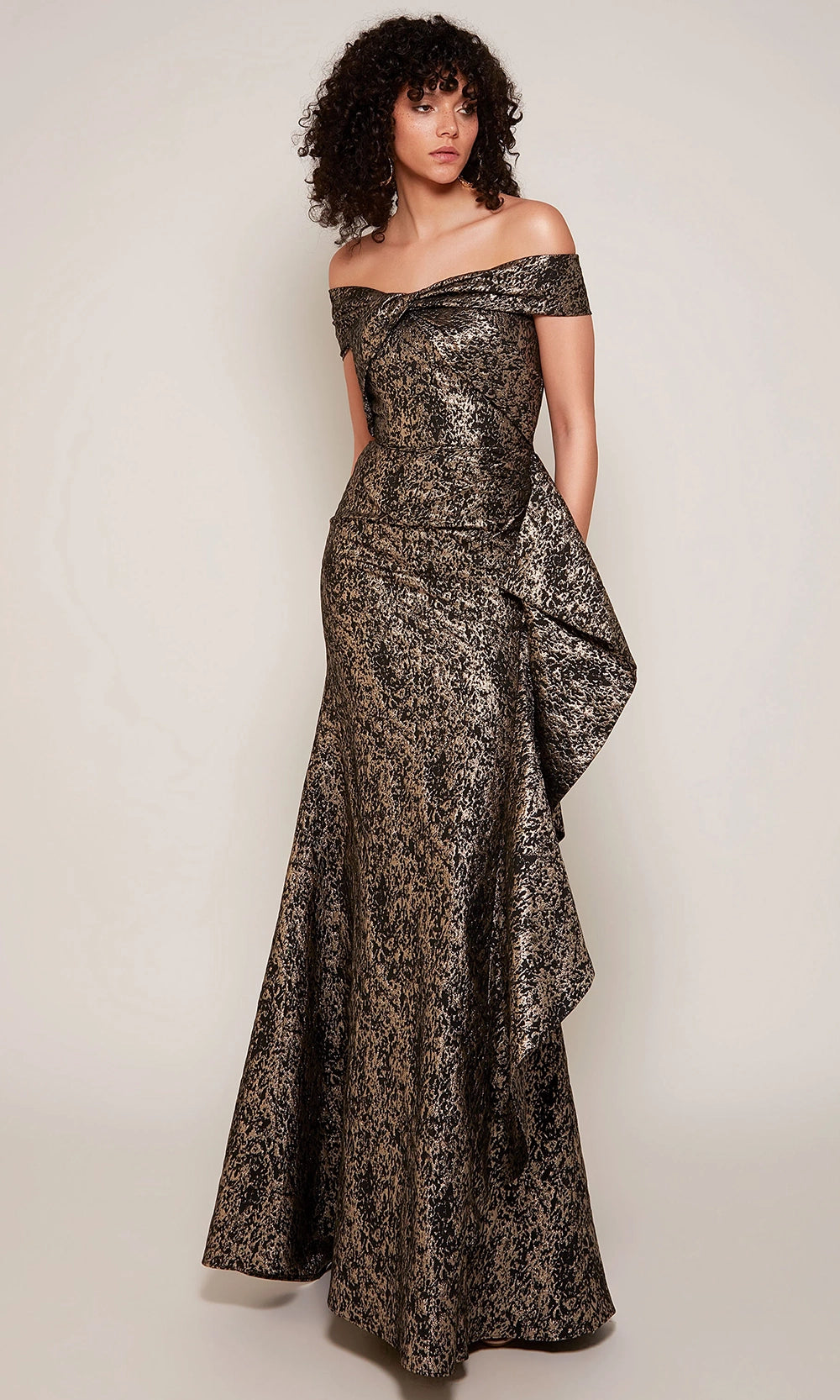 Alyce Paris 27667 - Off Shoulder Side Ruffle Jacquard Dress - back view