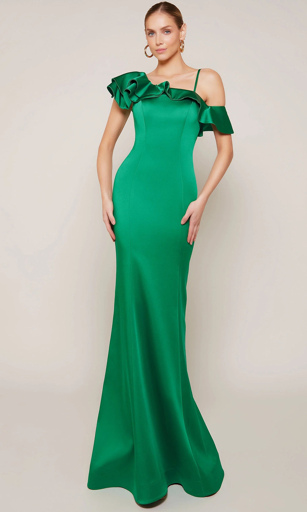 Alyce Paris 27691 - Ruffle Accent Luminous Satin Sheath Dress - designer evening gown at Silhouette Dresses