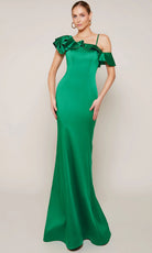 Alyce Paris 27691 - Ruffle Accent Luminous Satin Sheath Dress - designer evening gown at Silhouette Dresses