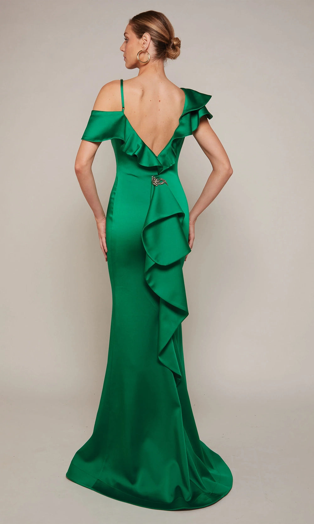 Alyce Paris 27691 - Ruffle Accent Luminous Satin Sheath Dress - back view