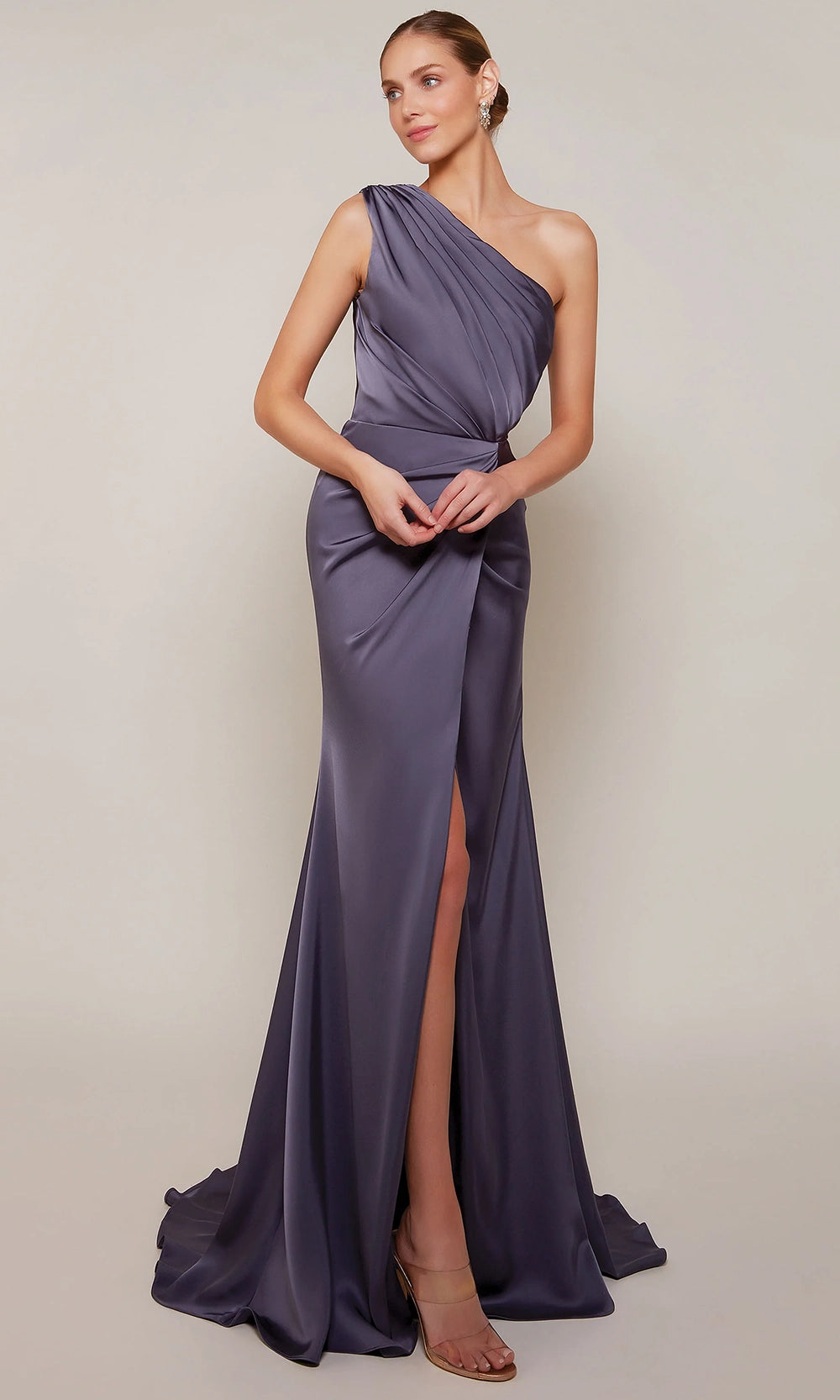 Alyce Paris 27697 - Ruched Ornate Asymmetric Long Gown - view 4