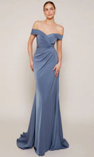 Alyce Paris 27698 - Off Shoulder Wrap Sheath Dress - designer bridesmaid dress at Silhouette Dresses