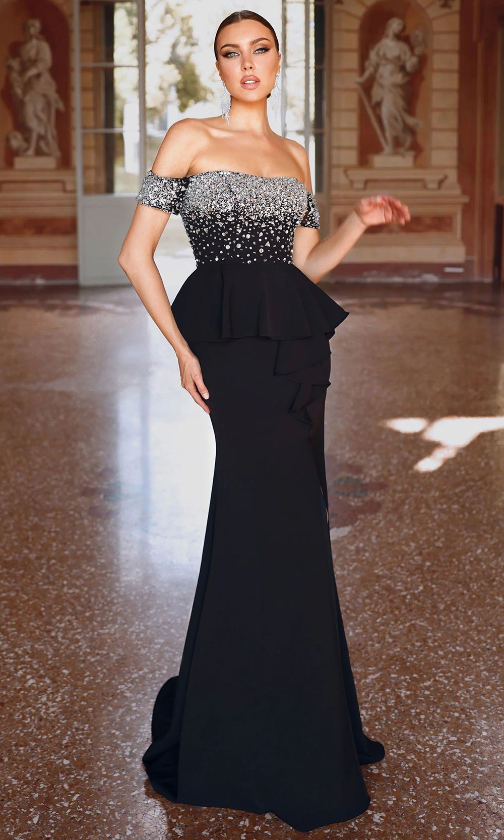Alyce Paris 27715 - Beaded Top Ruffle Peplum Sheath Gown - back view