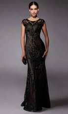 Alyce Paris 27716 - Patterned Sequin Fitted Gown with Cap Sleeves - designer mother of the bride dress at Silhouette Dresses