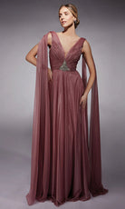 Alyce Paris 27720 - Cape Sleeve Rhinestone Accent Long Gown - detail view