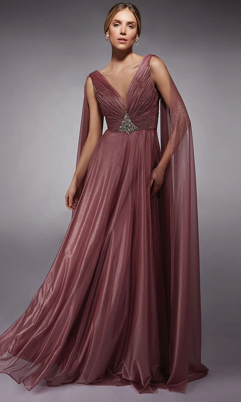 Alyce Paris 27720 - Cape Sleeve Rhinestone Accent Long Gown - view 5