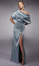 Alyce Paris 27721 - Asymmetric Neck Draped Charmeuse Dress - designer mother of the bride dress at Silhouette Dresses