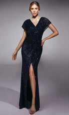 Alyce Paris 27729 - Glittering V-Neck Dress with Slit - designer mother of the bride dress at Silhouette Dresses